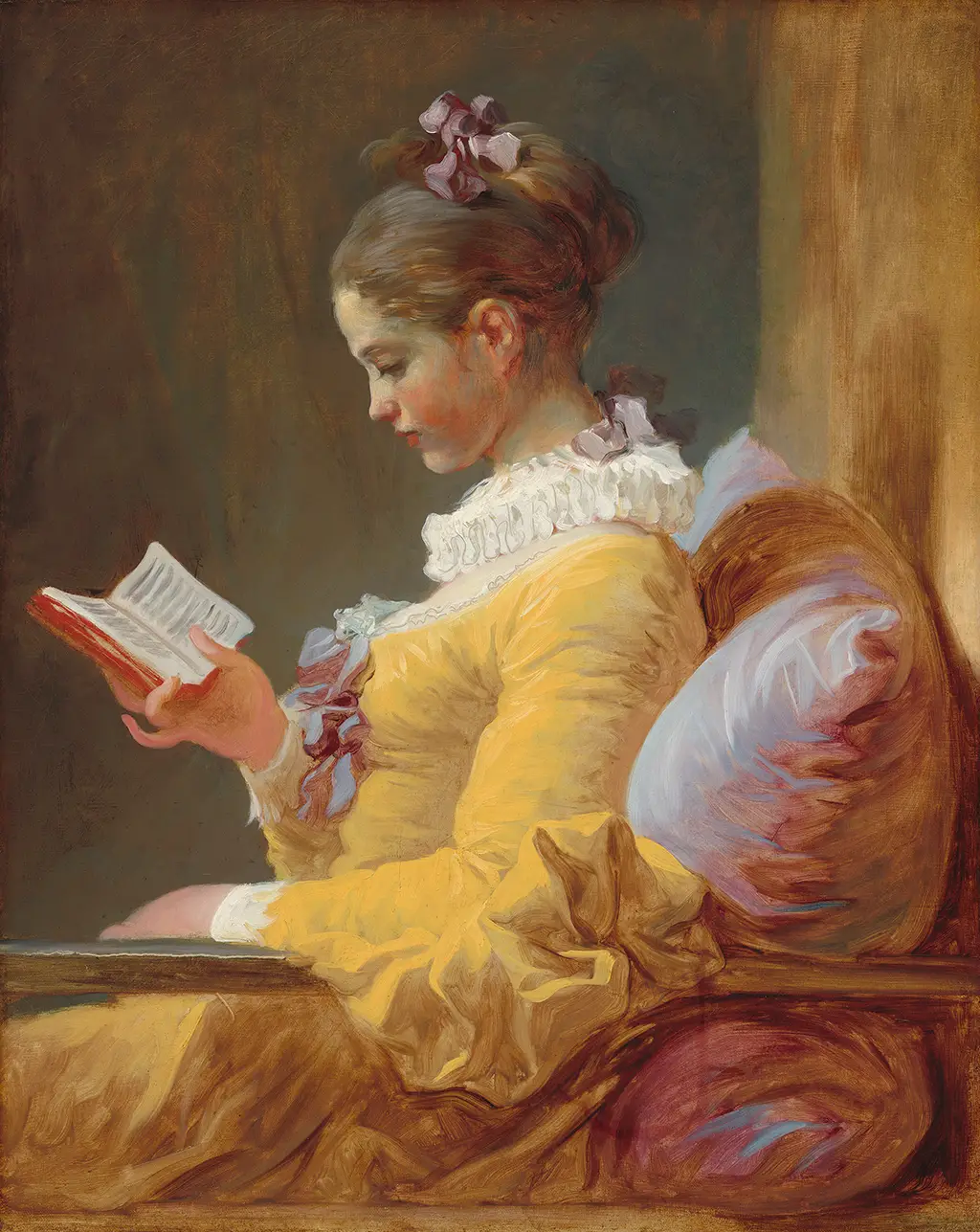 A Young Girl Reading in Detail Jean-Honore Fragonard